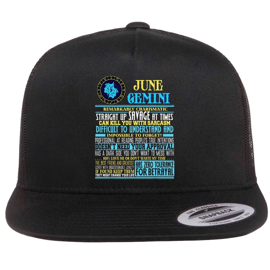 Gemini Facts Funny June Gemini Birthday Gif Flat Bill Trucker Hat
