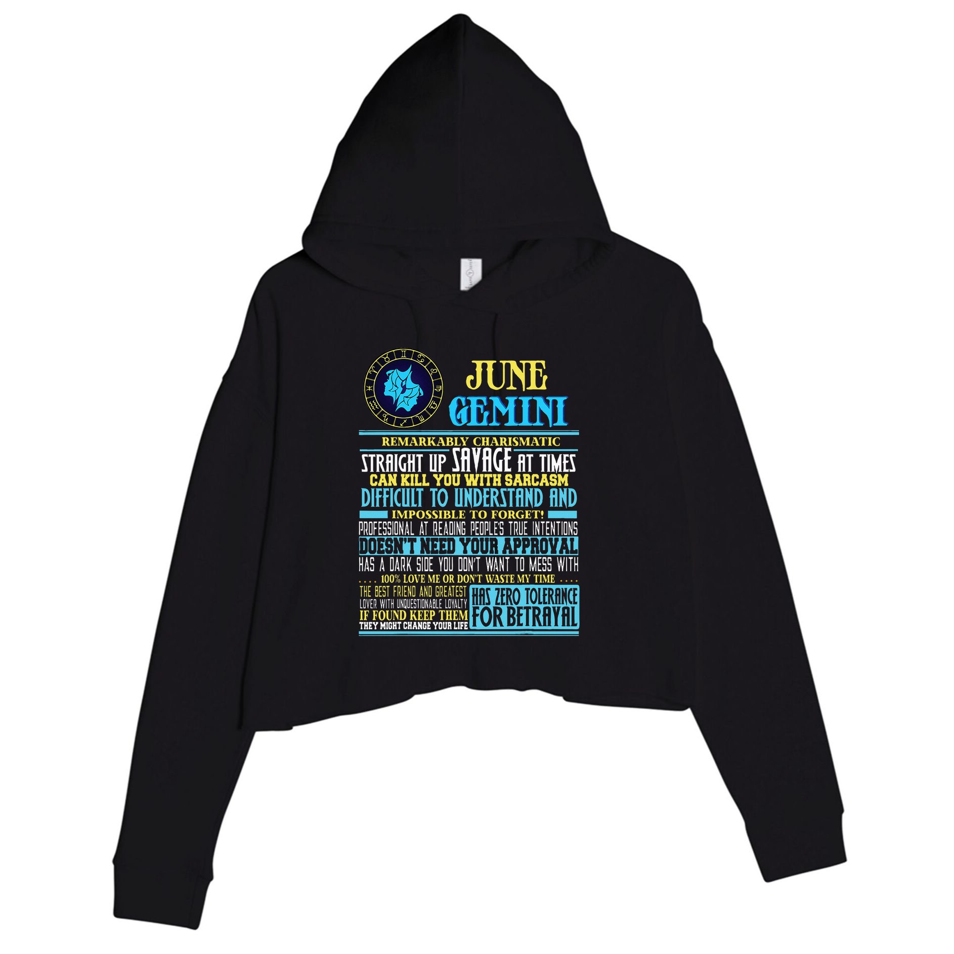 Gemini Facts Funny June Gemini Birthday Gif Crop Fleece Hoodie