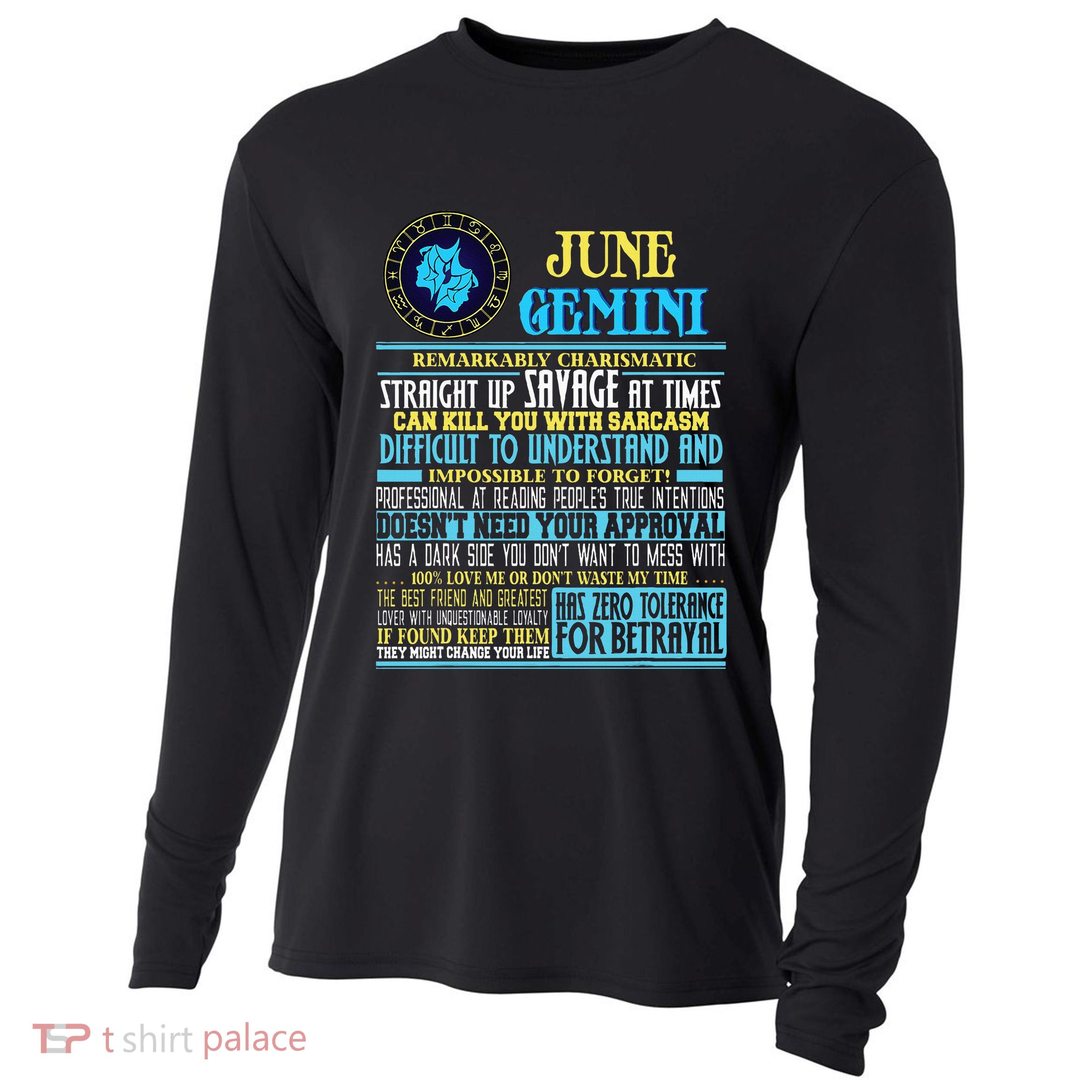 Gemini Facts Funny June Gemini Birthday Gif Cooling Performance Long Sleeve Crew