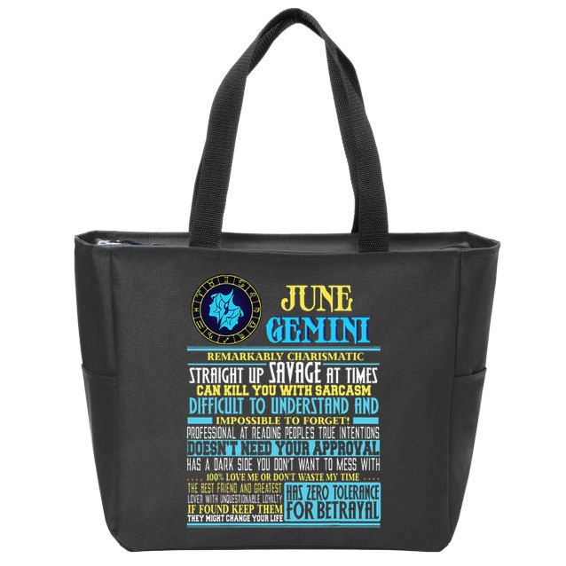 Gemini Facts Funny June Gemini Birthday Gif Zip Tote Bag