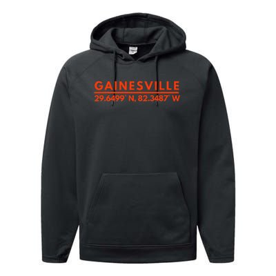 Gainesville Florida Fan Gator State Pride Latitude Longitude Performance Fleece Hoodie