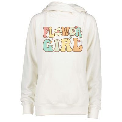 Groovy Flower Girl Wedding Proposal Bridesmaid Flower Girl Womens Funnel Neck Pullover Hood