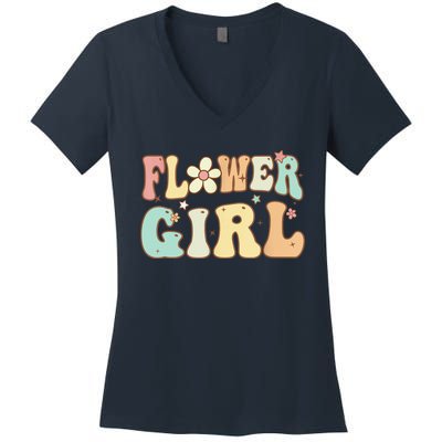 Groovy Flower Girl Wedding Proposal Bridesmaid Flower Girl Women's V-Neck T-Shirt