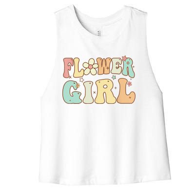 Groovy Flower Girl Wedding Proposal Bridesmaid Flower Girl Women's Racerback Cropped Tank