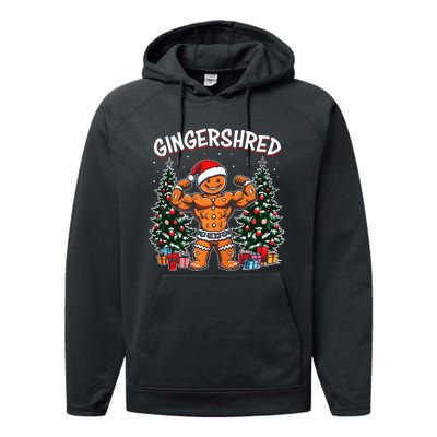 Gingershred Funny Gingerbread Man Gym Bodybuilding Christmas Performance Fleece Hoodie