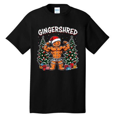 Gingershred Funny Gingerbread Man Gym Bodybuilding Christmas Tall T-Shirt