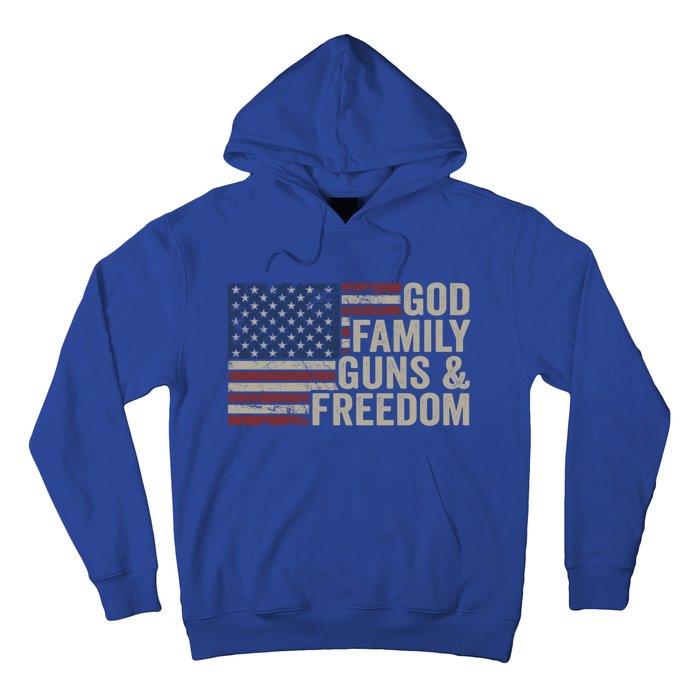 God Family Guns And Freedom Gift Pro Gun Vintage Usa Flag Cool Gift Hoodie