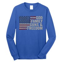 God Family Guns And Freedom Gift Pro Gun Vintage Usa Flag Cool Gift Long Sleeve Shirt