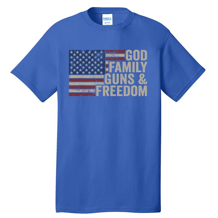 God Family Guns And Freedom Gift Pro Gun Vintage Usa Flag Cool Gift Tall T-Shirt