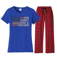 God Family Guns And Freedom Gift Pro Gun Vintage Usa Flag Cool Gift Women's Flannel Pajama Set