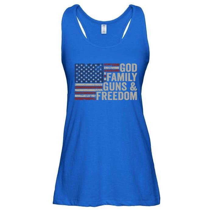 God Family Guns And Freedom Gift Pro Gun Vintage Usa Flag Cool Gift Ladies Essential Flowy Tank