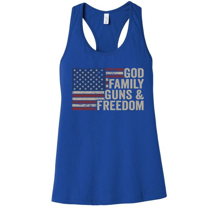 God Family Guns And Freedom Gift Pro Gun Vintage Usa Flag Cool Gift Women's Racerback Tank