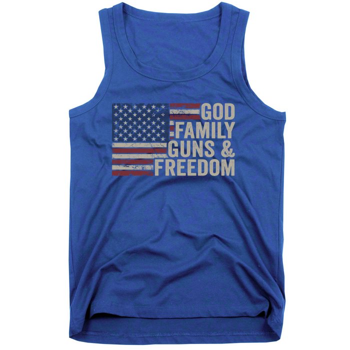 God Family Guns And Freedom Gift Pro Gun Vintage Usa Flag Cool Gift Tank Top