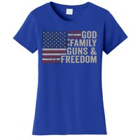 God Family Guns And Freedom Gift Pro Gun Vintage Usa Flag Cool Gift Women's T-Shirt