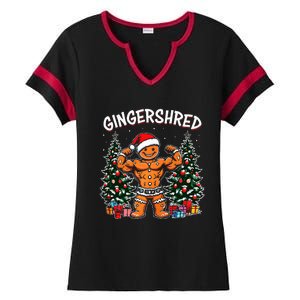 Gingershred Funny Gingerbread Man Gym Bodybuilding Christmas Ladies Halftime Notch Neck Tee