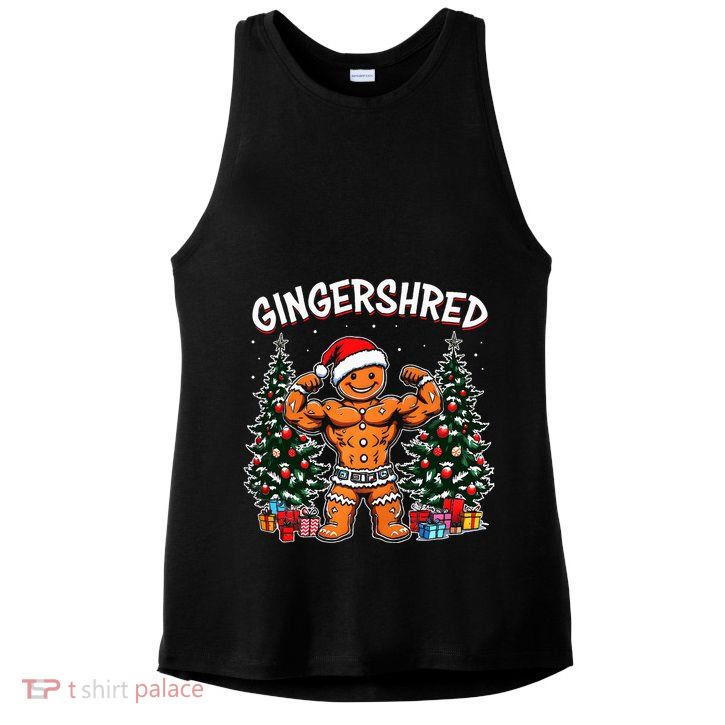 Gingershred Funny Gingerbread Man Gym Bodybuilding Christmas Ladies PosiCharge Tri-Blend Wicking Tank