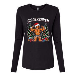 Gingershred Funny Gingerbread Man Gym Bodybuilding Christmas Womens Cotton Relaxed Long Sleeve T-Shirt