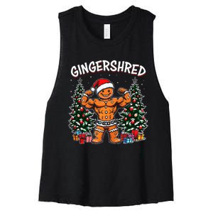 Gingershred Funny Gingerbread Man Gym Bodybuilding Christmas Women's Racerback Cropped Tank