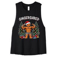 Gingershred Funny Gingerbread Man Gym Bodybuilding Christmas Women's Racerback Cropped Tank