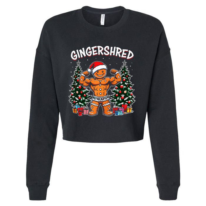 Gingershred Funny Gingerbread Man Gym Bodybuilding Christmas Cropped Pullover Crew