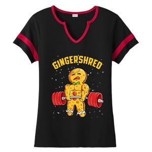 Gingershred Funny Gingerbread Man Gym Bodybuilding Ladies Halftime Notch Neck Tee