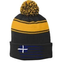 Greece Flag Stripe Pom Pom Beanie