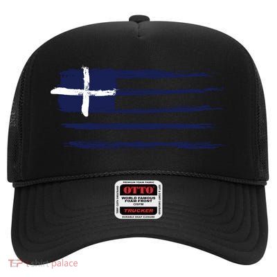 Greece Flag High Crown Mesh Back Trucker Hat