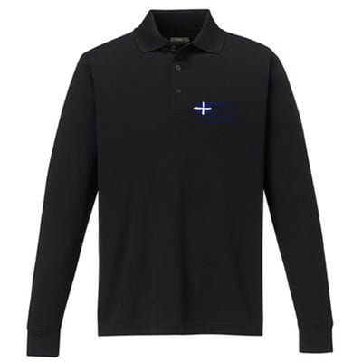 Greece Flag Performance Long Sleeve Polo