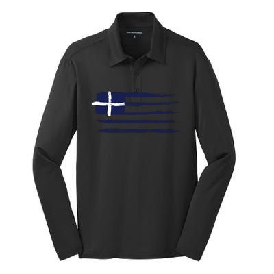 Greece Flag Silk Touch Performance Long Sleeve Polo