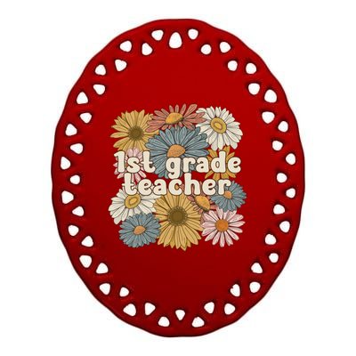 Groovy First Grade Teacher 1St Grade Teacher Gift Ceramic Oval Ornament