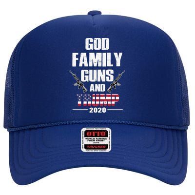 God Family Guns And Trump 2020 2nd Adt And Jesus Christ Gift High Crown Mesh Back Trucker Hat