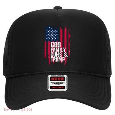 God Family Guns And Trump Gift Great Gift High Crown Mesh Back Trucker Hat