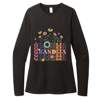 Grandma Flowers Groovy Retro Hippie Wildflower Womens CVC Long Sleeve Shirt