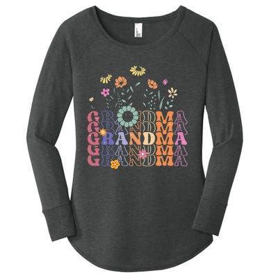 Grandma Flowers Groovy Retro Hippie Wildflower Women's Perfect Tri Tunic Long Sleeve Shirt