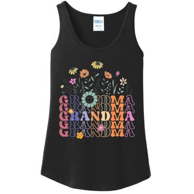 Grandma Flowers Groovy Retro Hippie Wildflower Ladies Essential Tank