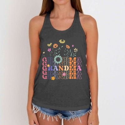 Grandma Flowers Groovy Retro Hippie Wildflower Women's Knotted Racerback Tank