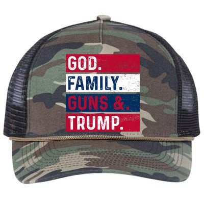 God Family Guns And Trump Gift Retro Rope Trucker Hat Cap