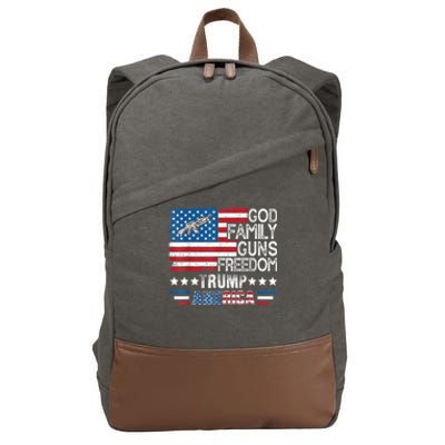 God Family Guns And Freedom Pro Trump 2024 Maga American Flag Gift Cotton Canvas Backpack