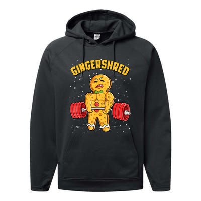 Gingershred Funny Gingerbread Man Gym Bodybuilding Christmas Performance Fleece Hoodie