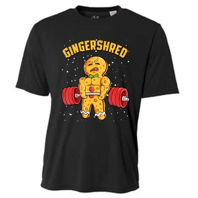 Gingershred Funny Gingerbread Man Gym Bodybuilding Christmas Cooling Performance Crew T-Shirt