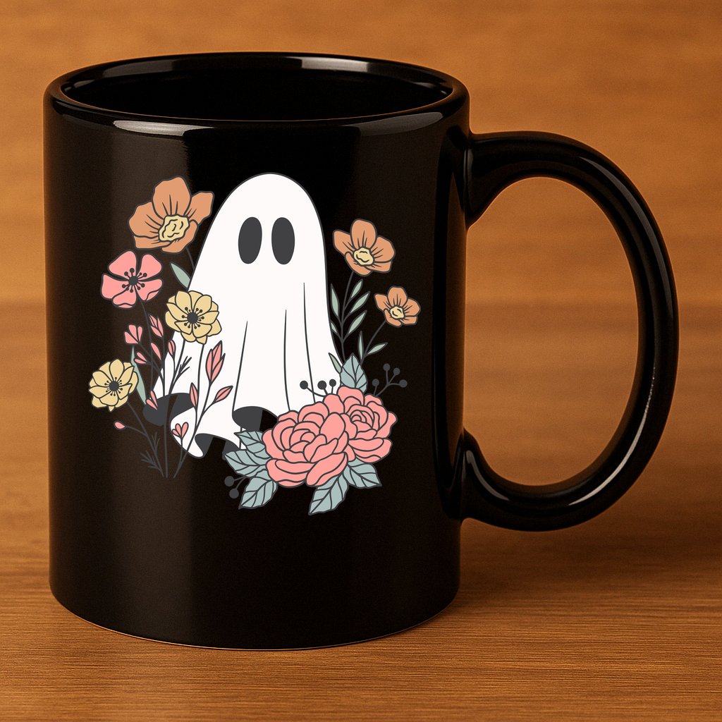 Ghost Floral 11oz C Handle Ceramic Mug