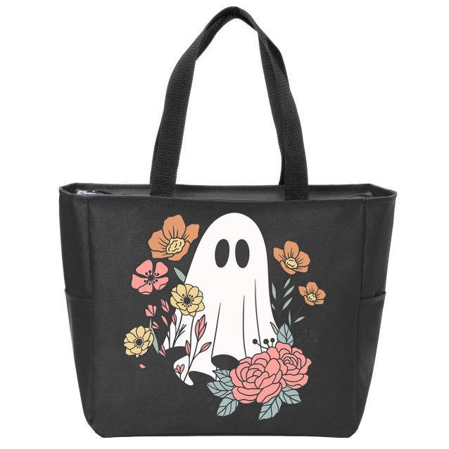 Ghost Floral Zip Tote Bag