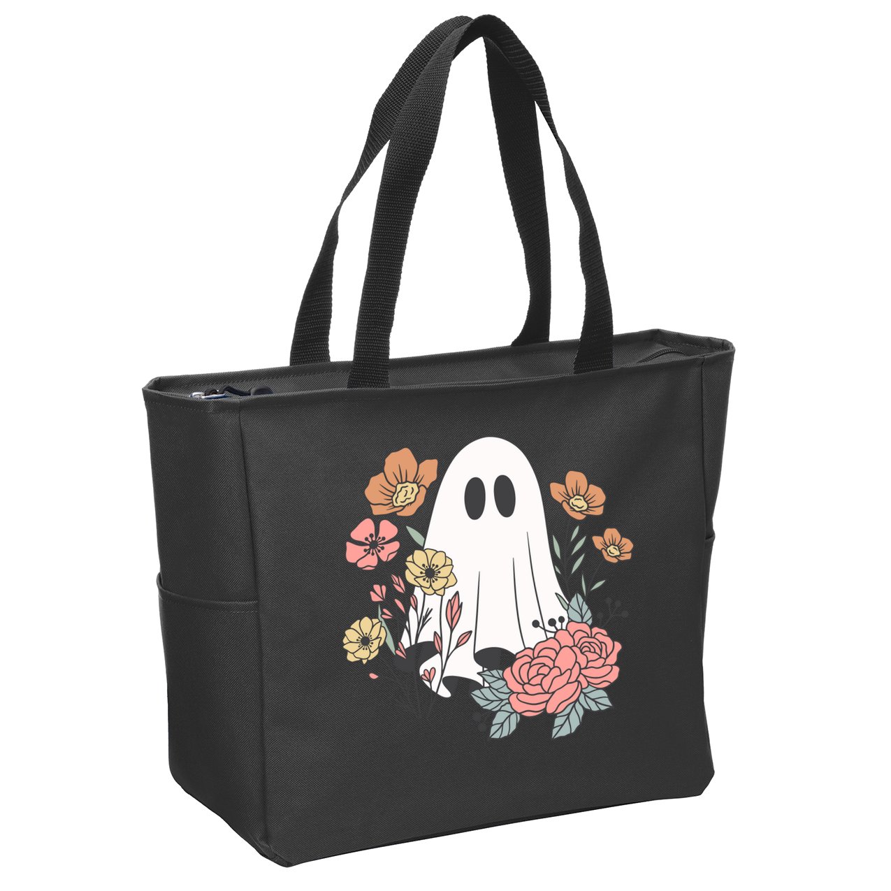 Ghost Floral Zip Tote Bag