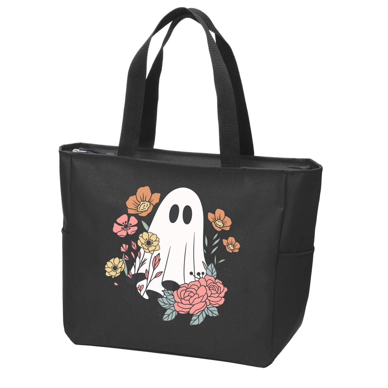Ghost Floral Zip Tote Bag