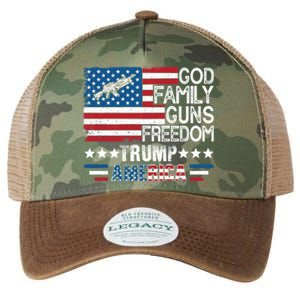 God Family Guns And Freedom Pro Trump 2024 Maga American Flag Gift Legacy Tie Dye Trucker Hat