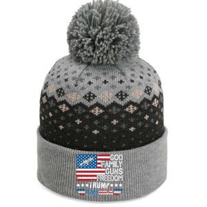 God Family Guns And Freedom Pro Trump 2024 Maga American Flag Gift The Baniff Cuffed Pom Beanie