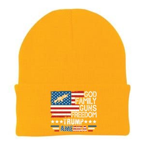 God Family Guns And Freedom Pro Trump 2024 Maga American Flag Gift Knit Cap Winter Beanie