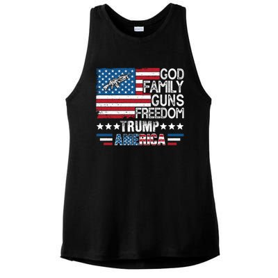 God Family Guns And Freedom Pro Trump 2024 Maga American Flag Gift Ladies PosiCharge Tri-Blend Wicking Tank