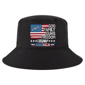 God Family Guns And Freedom Pro Trump 2024 Maga American Flag Gift Cool Comfort Performance Bucket Hat