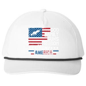 God Family Guns And Freedom Pro Trump 2024 Maga American Flag Gift Snapback Five-Panel Rope Hat